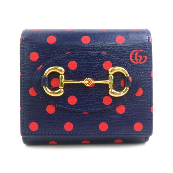 【極美品✨シマ/ホースビット】グッチ　折り財布　レッド　パテントレザー　人気　稀 GUCCI（グッチ） 二つ折り財布 ホースビット レザー ネイビー×レッド