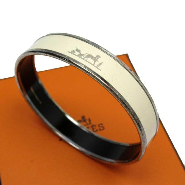 エルメス メーカー在庫限り品 Hermes ブレスレット バングル エマイユ 定番人気 金属素材xエナメル アイボリーxシルバー カレーシュ