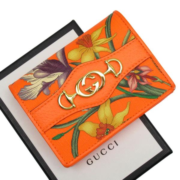 GUCCI 花柄 二つ折り財布 オレンジ Gucci 花柄 二つ折り財布 オレンジ