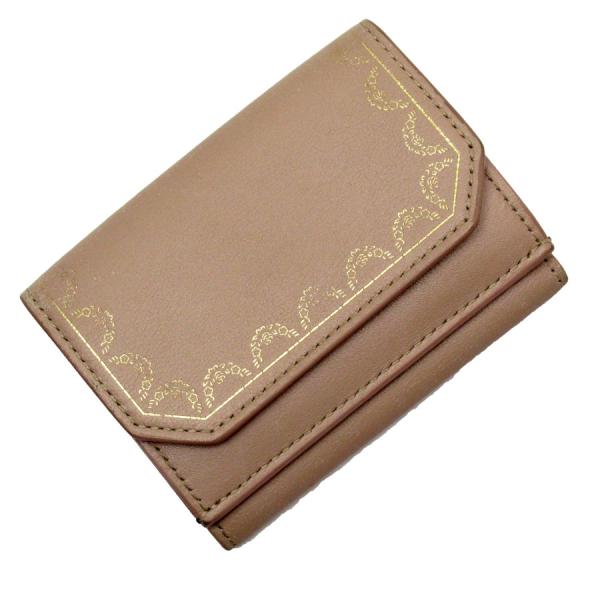 Cartier カルティエ CARTIER 三つ折り財布 レザー ライトピンク