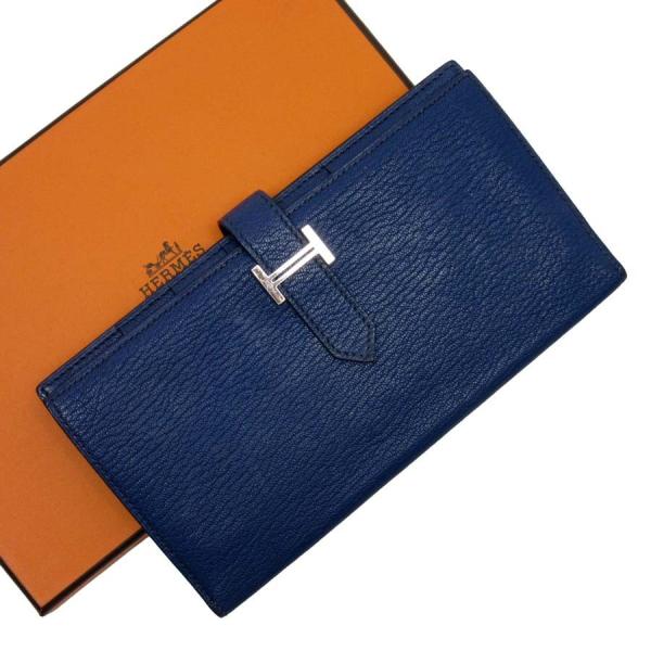エルメス Hermes 二つ折り長財布 ベアンスフレ 推定シェブルミゾルx金属素材 定番人気 ブルージーンxシルバー 全商品オープニング価格