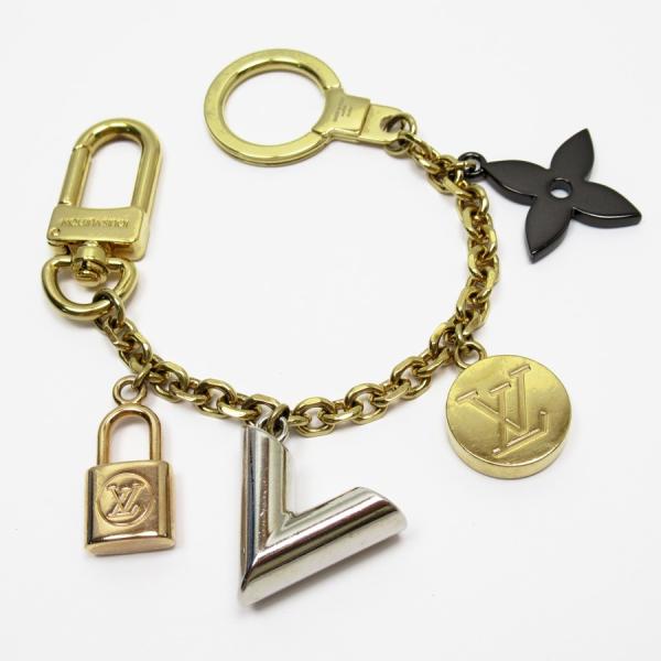 ルイヴィトン Louis Vuitton キーリング マート キーホルダー チャーム ゴールドxシルバーxブラック 金属素材 V 定番人気 カレイド