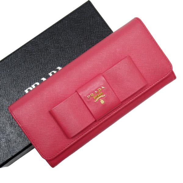 PRADA プラダ 二つ折り長財布 リボン サフィアーノレザー ピンク