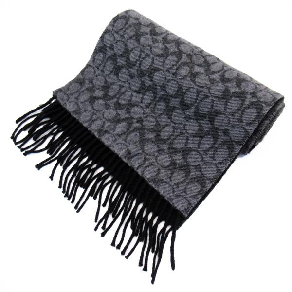 COACH（コーチ） マフラー シグネチャー 推定ウール グレー系xブラック