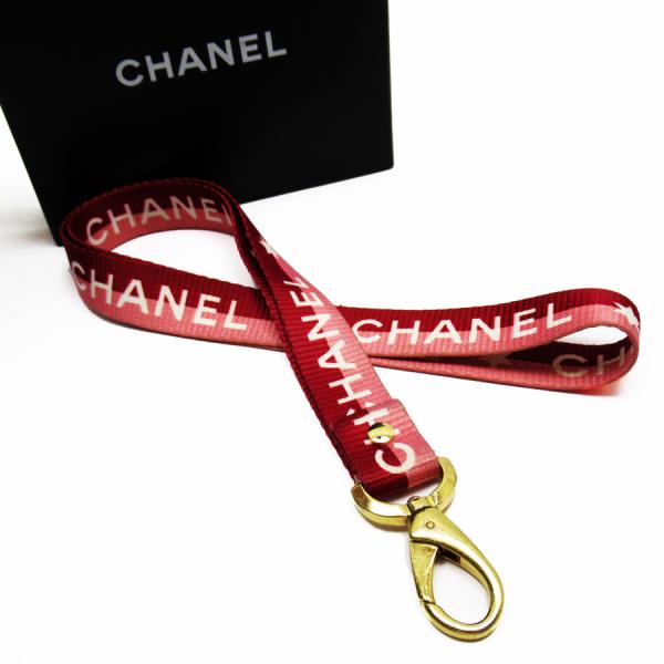 シャネル CHANEL ネックストラップ ナイロンx金属素材 ピンク系x