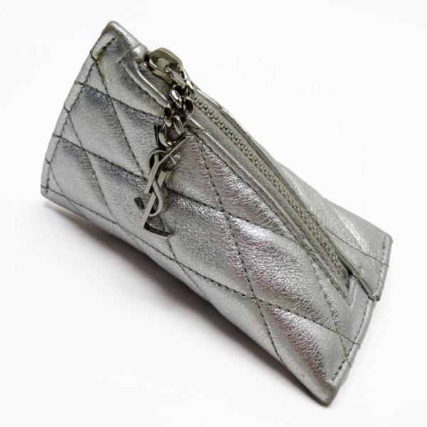 サンローラン SAINT LAURENT コインケース レザー シルバー : ブランド