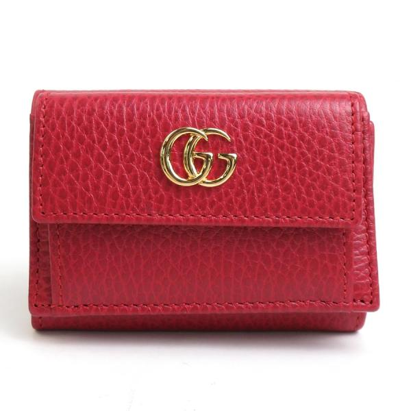 GUCCI グッチ 三つ折り財布 GGマーモント レザー レッド