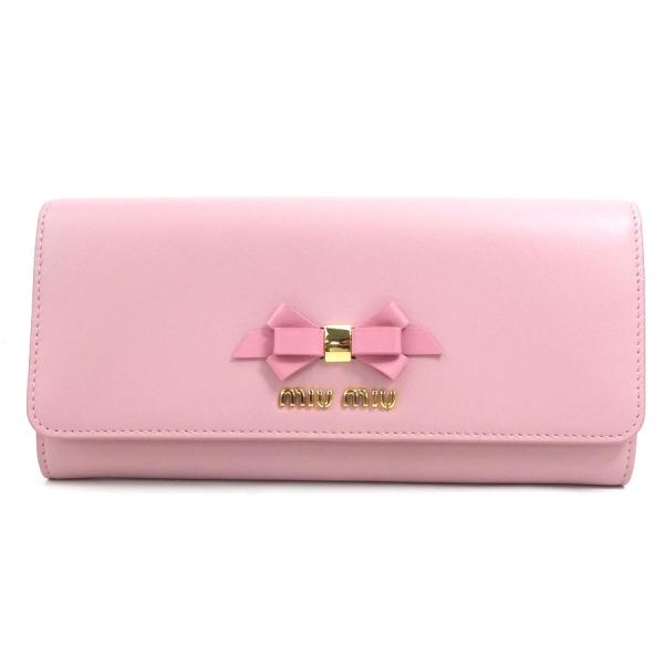 miu miu 二つ折り長財布 miu ミュウミュウ MIUMIU 二つ折り長財布 レザー ピンク