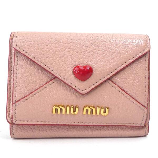 ミュウミュウ MIUMIU 三つ折り財布
 ラブレター エンベロープ マドラスラブ コンパクトウォレット ハート 5MH021 ピンク miu miu（ミュウミュウ） 三つ折り財布 レザー ピンク : ブランド