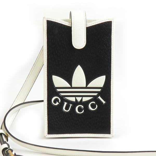 GUCCI/グッチアディダス コラボ スマートフォンケース レザー GUCCI × ADIDAS スマートフォンショルダーバッグ ブラック
