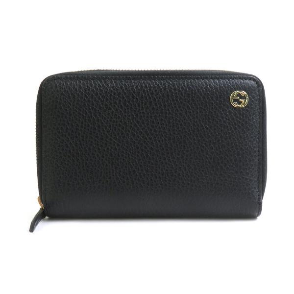 GUCCI（グッチ） 二つ折り財布 インターロッキングG レザー ブラック