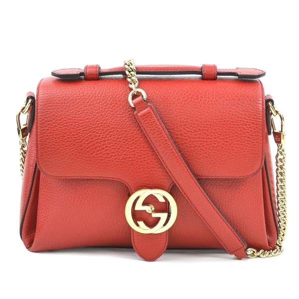 GUCCI（グッチ） ショルダーバッグ インターロッキングG レザー レッド