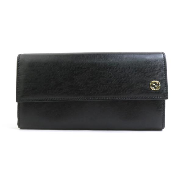 GUCCI（グッチ） 長財布 インターロッキングG レザー ブラック