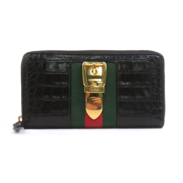 GUCCI グッチ 長財布 ラウンドファスナー 黒 GUCCI（グッチ） ラウンドファスナー長財布 型押しレザー ブラック