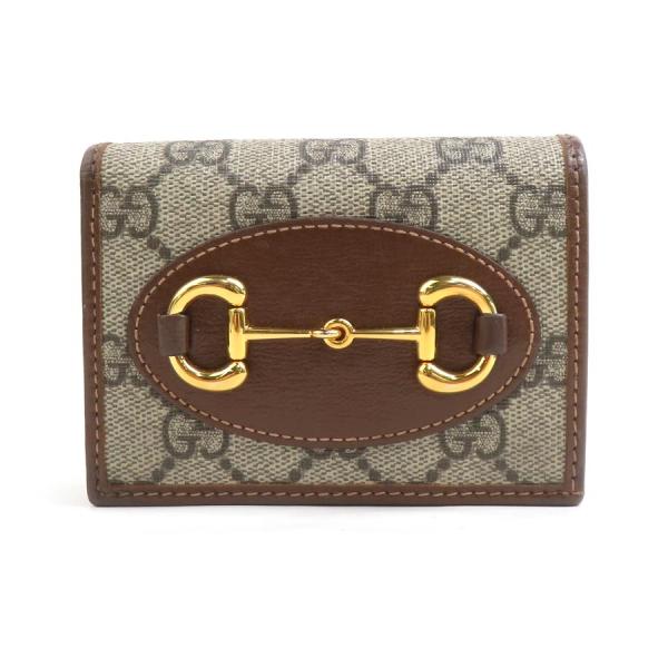 【美品】グッチ 二つ折り財布 ブラウン ホースビット スプリーム GG柄 GUCCI（グッチ） 二つ折り財布 ホースビット GGスプリームキャンバス