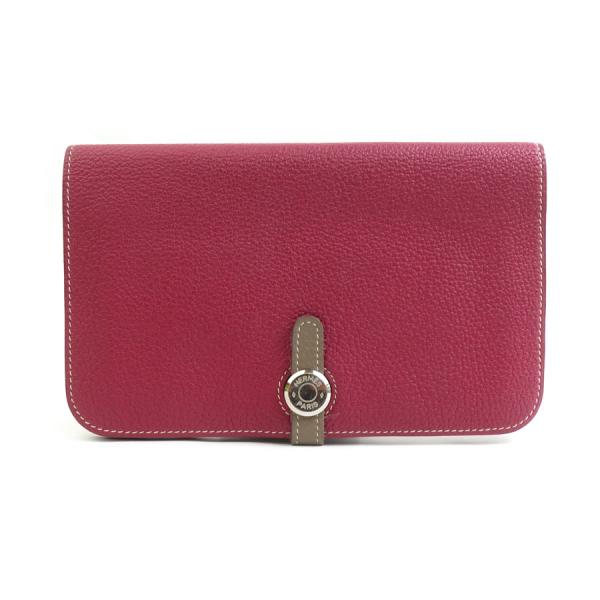 極美品◆HERMES ドゴンGM エトゥープ 長財布 小銭入れあり □J刻印 HERMES（エルメス） 長財布 ドゴンGM トゴ トスカ×エトゥープ