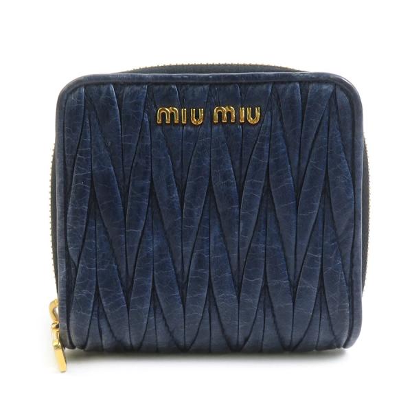 miu miu（ミュウミュウ） 二つ折り財布 レザー ネイビー : ブランド