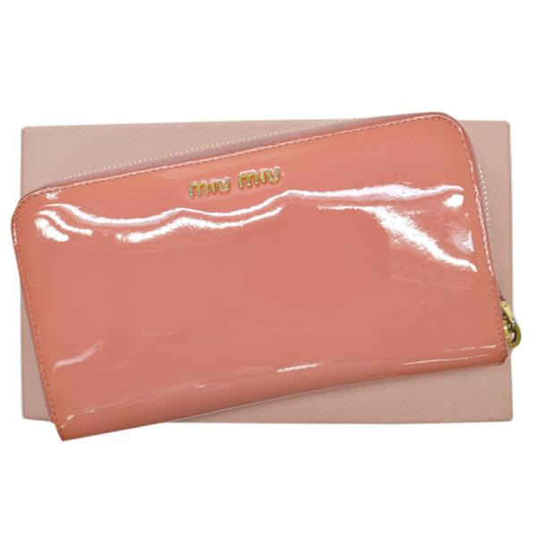 miu miu（ミュウミュウ） 長財布 リボン パテントレザー サーモン