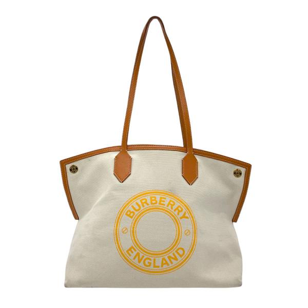 美品 BURBERRY ショルダーバッグ アイボリー/ブラウン BURBERRY バーバリー ショルダーバッグ キャンバス/レザー アイボリー