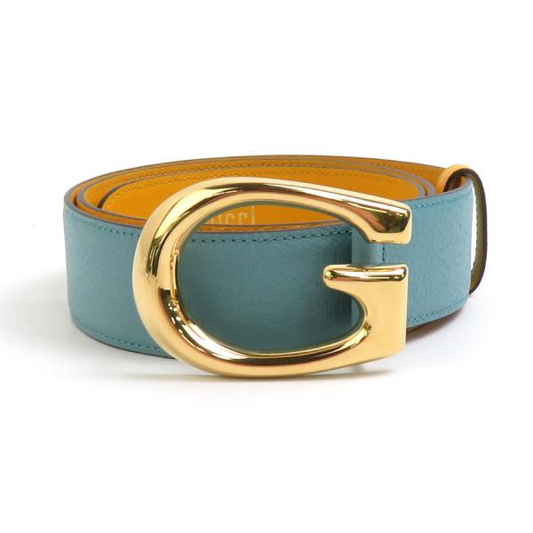 GUCCI（グッチ） ベルト レザー ライトブルー×イエロー : ブランド