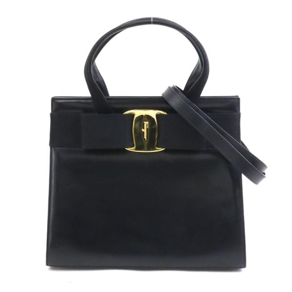 サルヴァトーレ・フェラガモ 黒レザー ハンドバッグ 自00255 サルヴァトーレフェラガモ Ferragamo ハンドバッグ