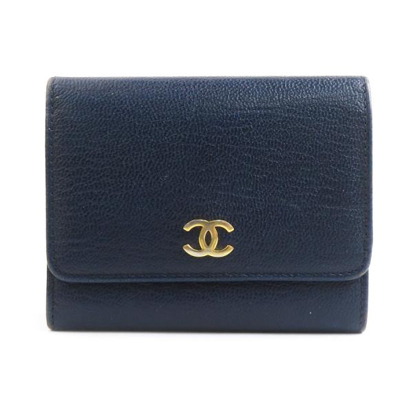 CHANEL（シャネル） 三つ折り財布 レザー ネイビー : ブランド