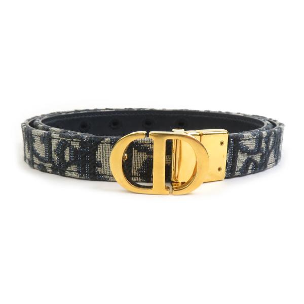 Dior ディオール オブリーク ベルト キャンバス×レザー ネイビー クリスチャンディオール Christian Dior ベルト オブリーク