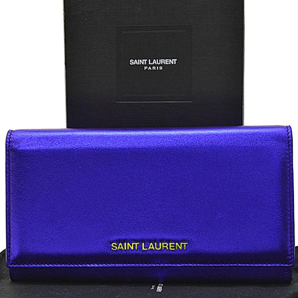 長財布 Saint Laurent イヴ・サンローラン シルバー メタリック SAINT LAURENT 中古 サンローラン 長財布ラウンドファスナー