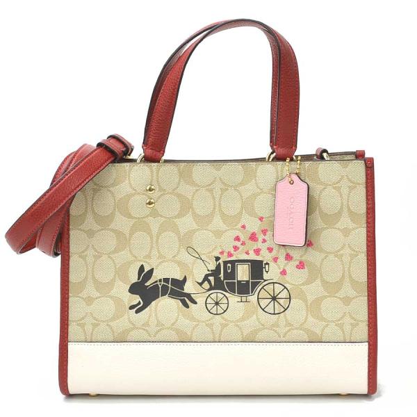 Coach レッドとベージュのバッグ コーチ トートバッグ バッグ レディース テイラー シグネチャー