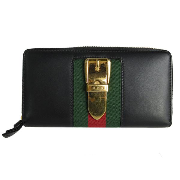 GUCCI グッチ ラウンドファスナー長財布 レザー/メタル ブラック