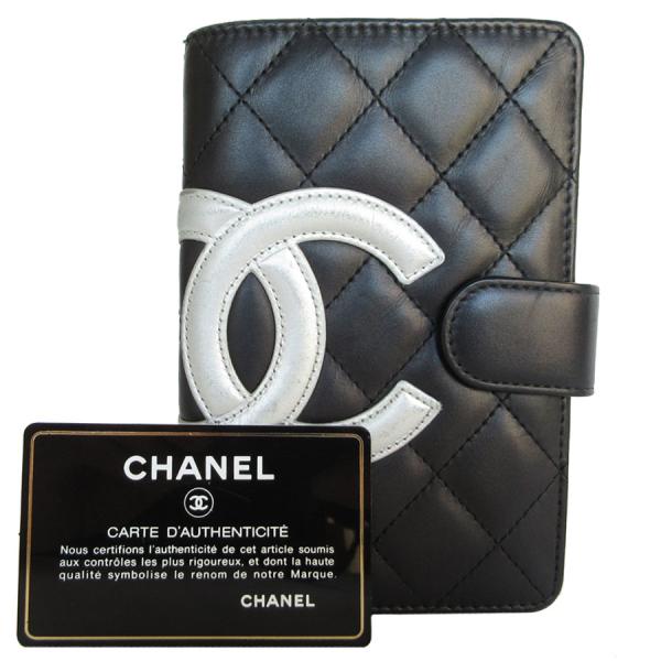 CHANEL（シャネル） 二つ折り財布 ラムスキン ブラック×シルバー