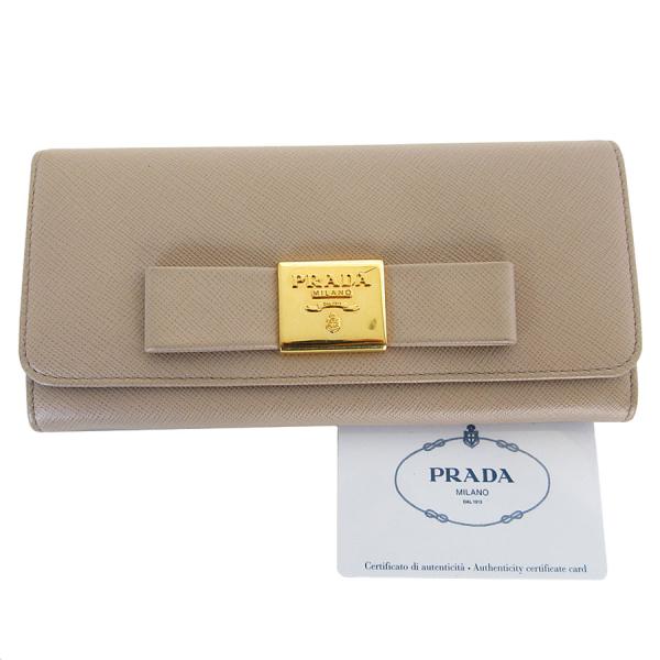 PRADA（プラダ） 二つ折り長財布 レザー グレージュ : ブランド