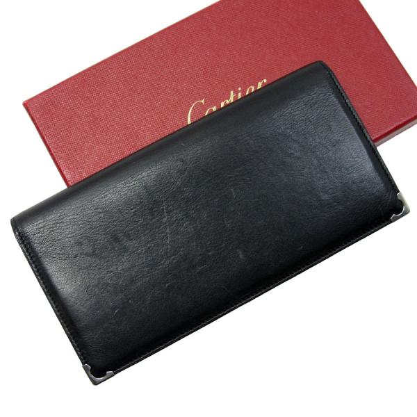 Cartier（カルティエ） 二つ折り長財布 レザー ブラック : ブランド