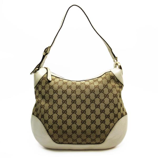 GUCCI グッチ ショルダーバッグ GGキャンバス ホワイトレザー GG グッチ GUCCI ショルダーバッグ キャンバスxレザー ブラウン系xオフ