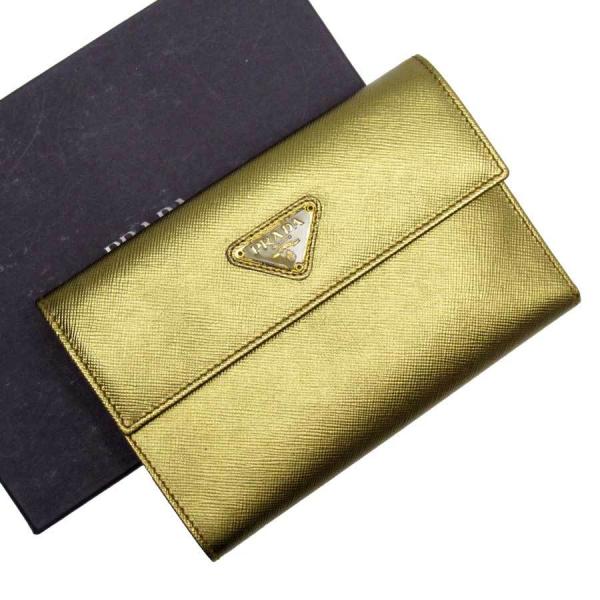 PRADA（プラダ） 三つ折り財布 三角ロゴ サフィアーノレザー ブロンズ