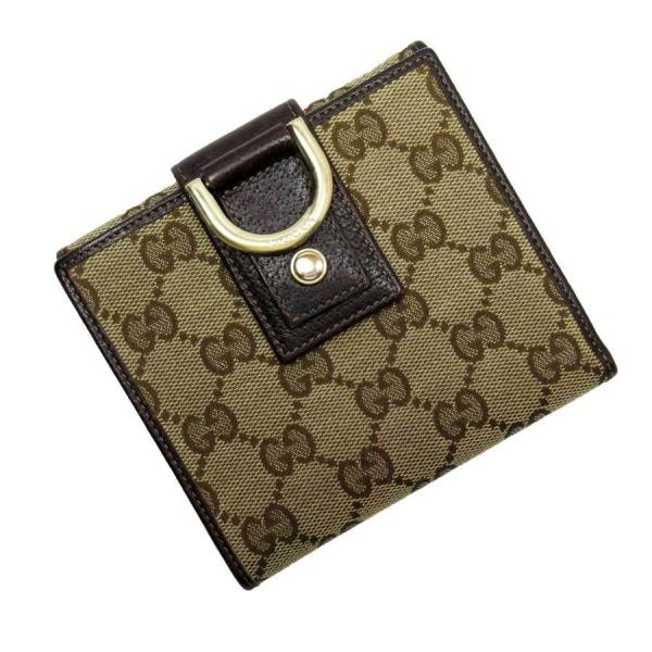 綺麗 ＧＵＣＣＩ [ グッチ ] Wホック 二つ折り財布 ブラウン Gクリップ GUCCI グッチ Wホック二つ折り財布 GG キャンバスxレザー