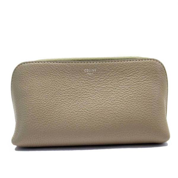CELINE セリーヌ 化粧ポーチ メイクポーチ レザー ベージュ系x