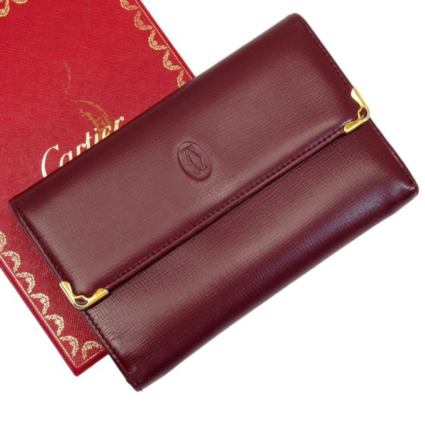 新品✨Cartier カルティエ　マストライン　三つ折り長財布　ボルドー　レザー Cartier（カルティエ） 三つ折り財布 マストライン レザー ボルドーx