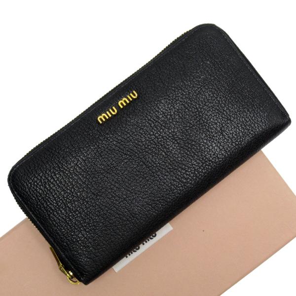 miu miu 黒 レザー 長財布 miu miu（ミュウミュウ） ラウンドファスナー長財布 レザー ブラック