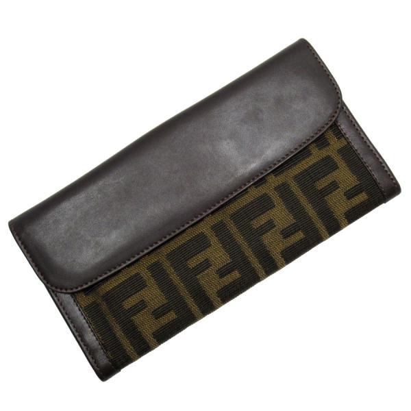FENDI フェンディ 二つ折り長財布 ズッカ キャンバス/レザー