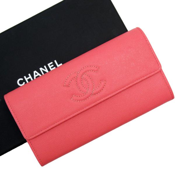 CHANEL（シャネル） 長財布 ココマーク キャビアスキンレザー ピンク