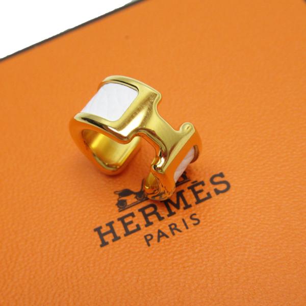 HERMES エルメス イヤーカフ メタル/レザー ゴールド/ホワイト 