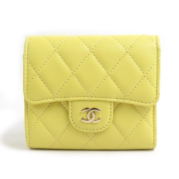 ⭐️良品⭐️ シャネル 三つ折り財布 マトラッセ ココマーク イエロー CHANEL（シャネル） 三つ折り財布 マトラッセ ココマーク レザー