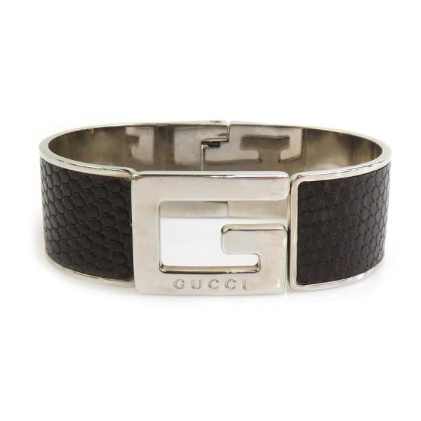 GUCCI グッチ バングル ブレスレット Gロゴ メタル/型押しレザー