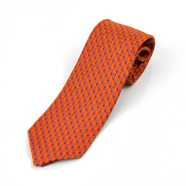 HERMES（エルメス） ネクタイ CRAVATE TWILL SILK100% オレンジx