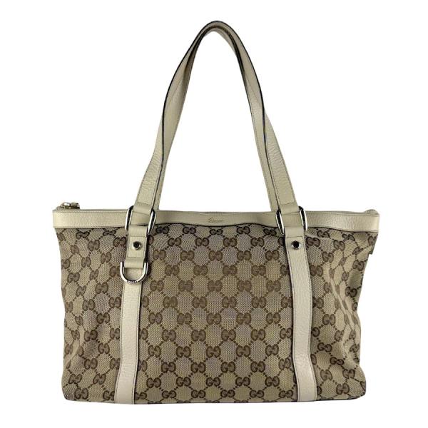 GUCCI（グッチ） ハンドバッグ キャンバス/レザー アイボリー/ブラウン