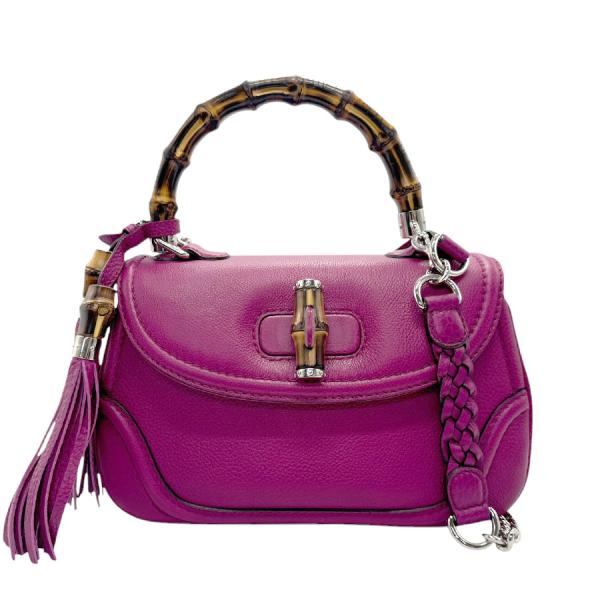 グッチ　GUCCI 2WAY ショルダーバッグ　レザー　パープル　バンブー GUCCI グッチ ハンドバッグ ショルダーバッグ バンブー レザー