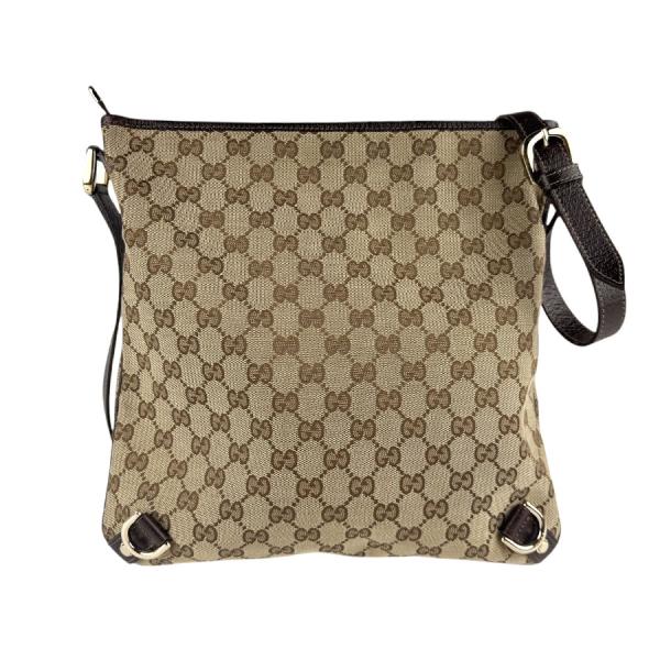 【美品】グッチ ショルダーバッグ GGキャンバス ブラウン系 レザー 斜め掛け GUCCI（グッチ） 斜め掛けショルダーバッグ GGキャンバス/レザー