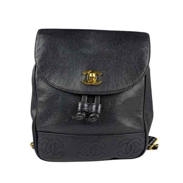 【早い者勝ち】CHANEL トリプルココマーク 黒レザー リュック シャネル □シャネル□ トリプルココマーク リュックサック チェーン