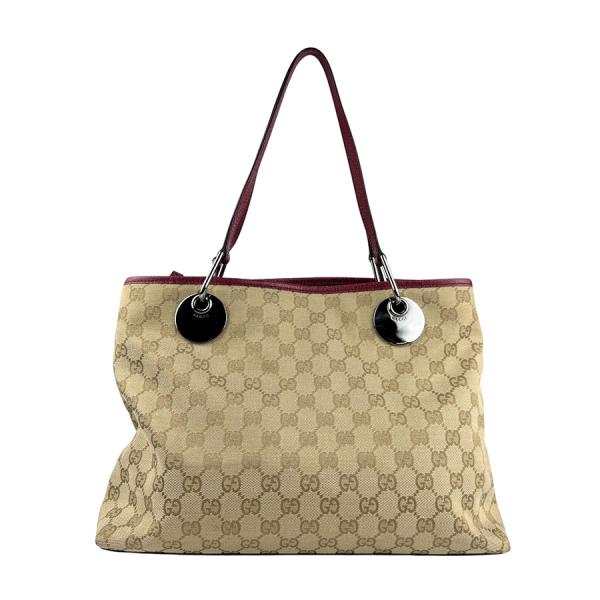 グッチ ベージュ キャンバス ショルダーバッグ 中古・古着通販】GUCCI (グッチ) GGキャンバスショルダーバッグ